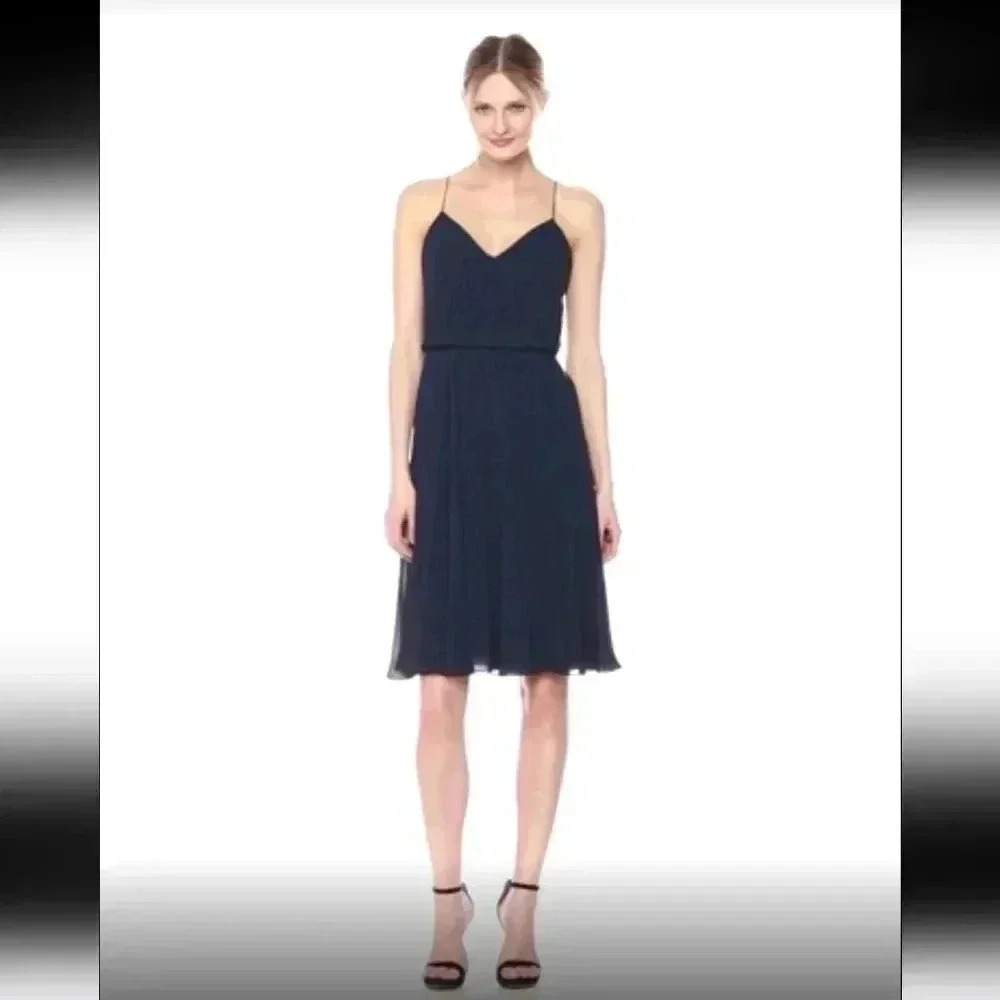 Jenny Yoo Women's Sienna V-Neck Spaghetti Strap Short Chiffon Dress